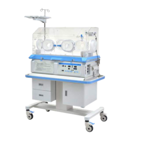 Incubadora térmica neonatal con altura ajustable y gabinete de cajones